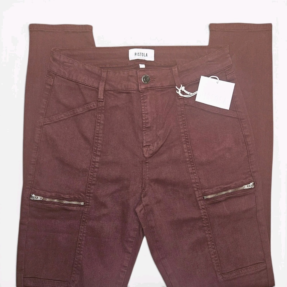 Pistola Pants Size 27 Maroon Skinny Stretchy Cargo Utility Moto Pockets Hannah - Picture 11 of 12
